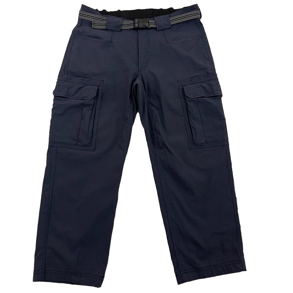 Duluth Trading Cargo Pants Mens Medium Blue Flex on the Fly Relaxed Fit Belted